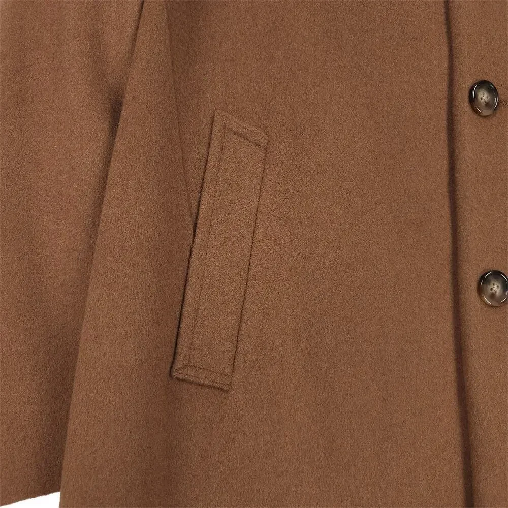 Kenneth Cole Reaction Mens Classic Fit Overcoat 46R Beige Camel Solid Wool Blend